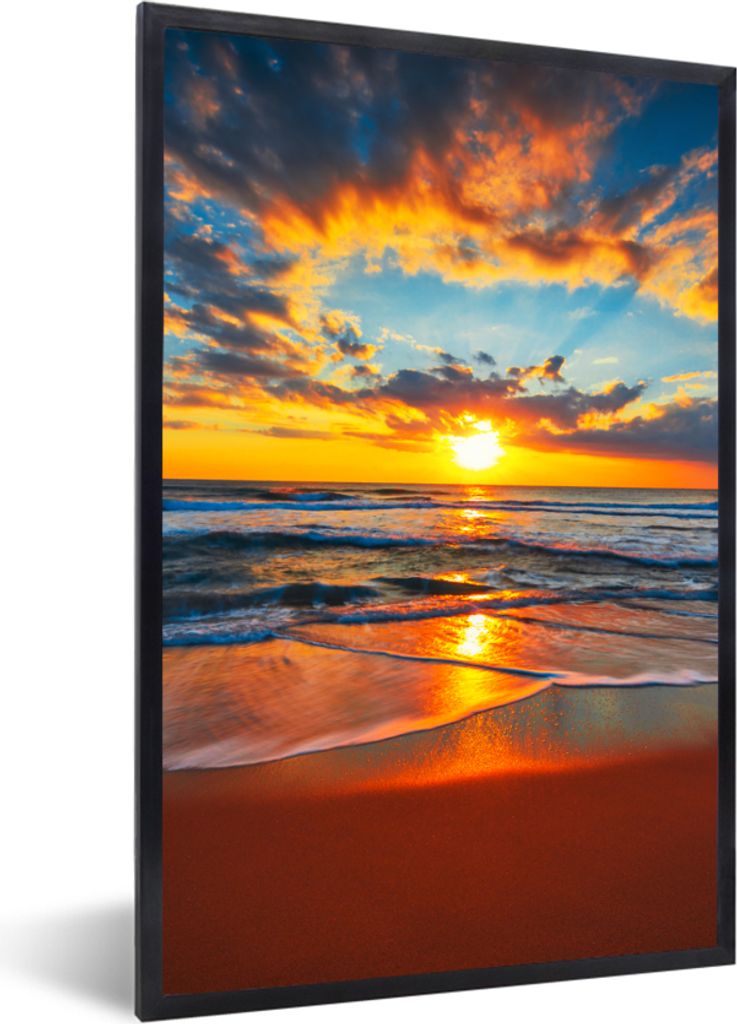 MuchoWow Gerahmtes Poster Meer - Sonnenuntergang - Strand - Wolken - Orange 20x30 cm - Poster mit Schwarzem Bilderrahmen Wandposter Rahmen Foto B...