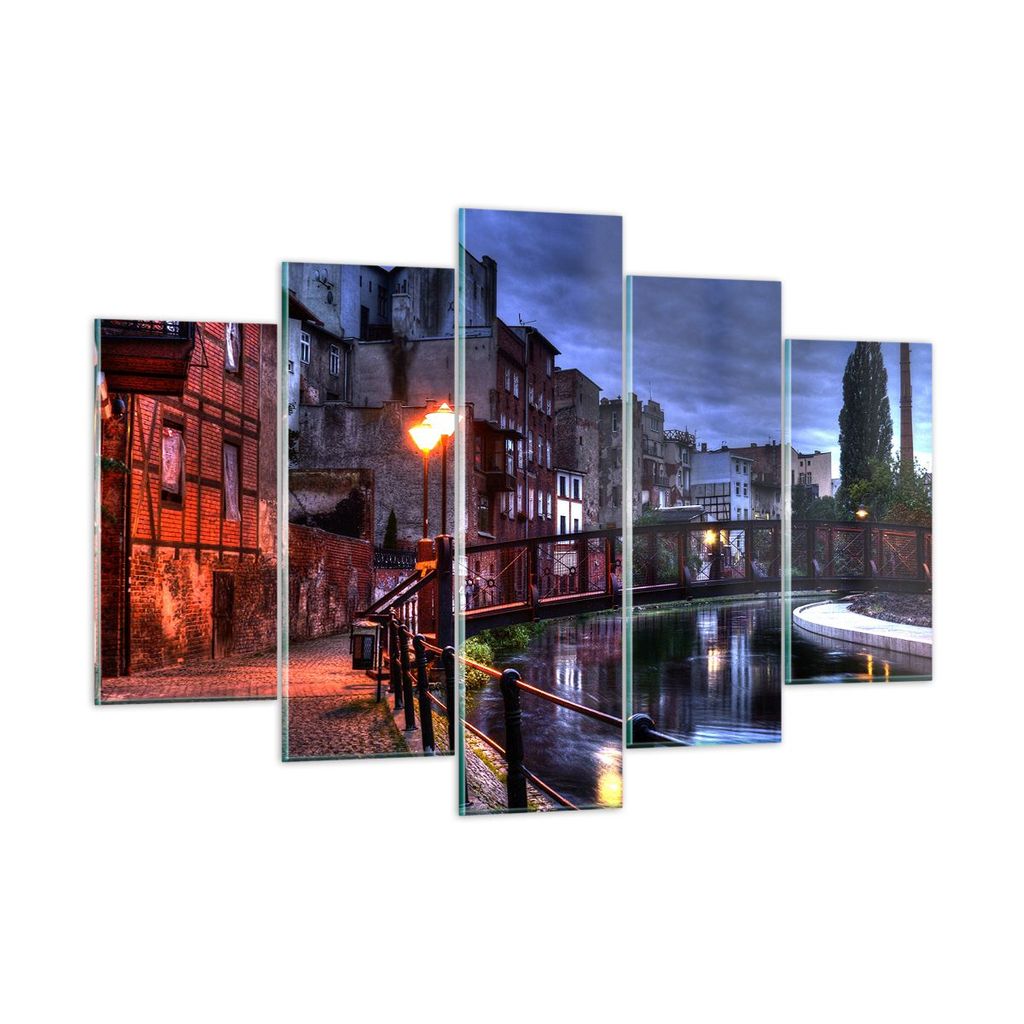 Bilder auf glas - Architektur Altstadt Stadt Fluss - 150x100cm - Glasbilder - Wandbilder - Kunstdruck - Wanddekoration aus Glas - Glas Bilder - Wan...