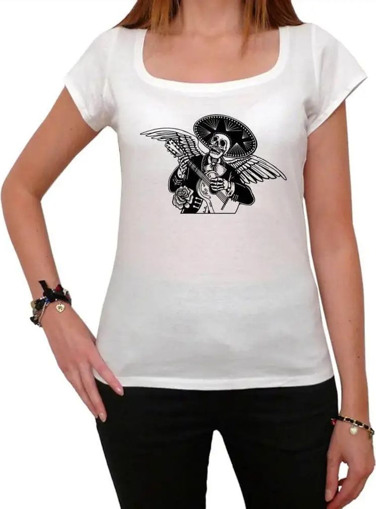 Damen Grafik T-Shirt Tag der Toten Skelett schwarz und – Day Of The Dead Skeleton Black And – Öko-Verantwortlich Vintage Jahrgang Kurzarm Lustige