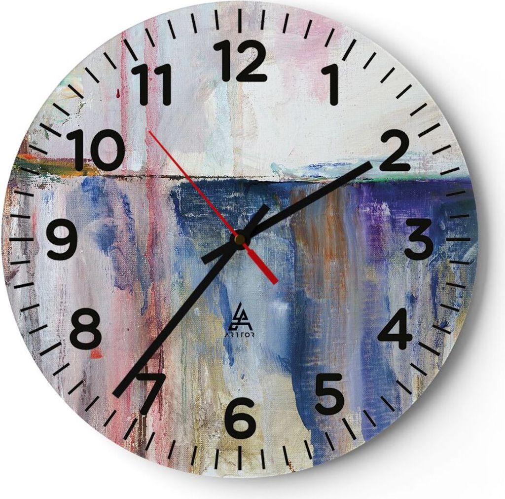 Wanduhr - Rund - Glasuhr - Abstraktion Farben Öl - 30x30cm - Schleichendes Uhrwerk - Lautlos - zum Aufhängen bereit - Dekoration Modern - Wanddek...
