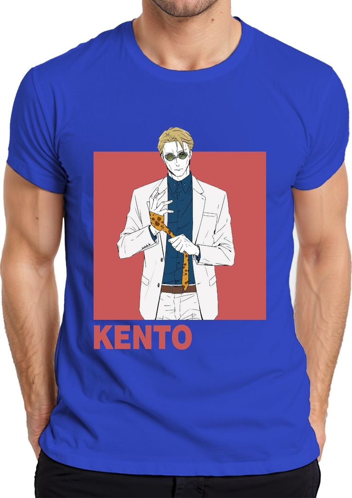 Kento Anime Gentleman Anzug Sonnenbrille Krawatte Geschenk Retro Herren T-Shirt, Blau, XXL