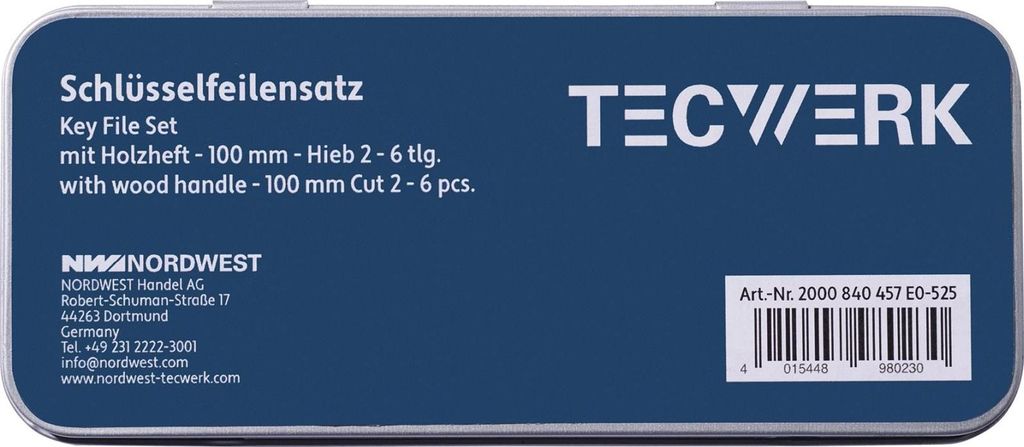 Schlüsselfeilensatz DIN 7283 A-F L.100mm Hieb 2 TECWERK Produktbild 
