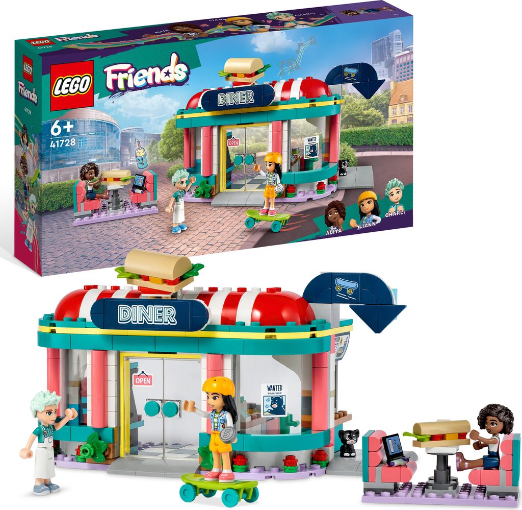 LEGO 41728 Friends Restaurant in der Innenstadt mit Spielzeug Mini-Puppen Liann, Aliya und Charli aus 2023, Restaurant-Spielset für Kinder ab 6 Ja...