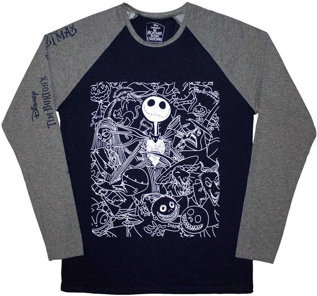 Nightmare Before Christmas - "Jack Crowd" T-Shirt für Herren/Damen Uni Langärmlig RO12504 (XXL) (Dunkles Marineblau/Grau)