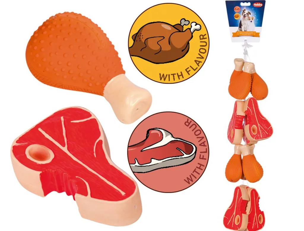 Jouet Nobby Latex Barbecue assorti pour chien - Strip de 12 unités