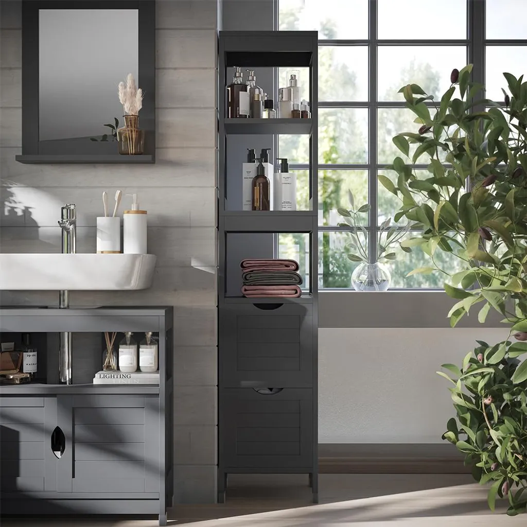 Meuble de rangement vertical de salle de bain gris anthracite Vilda