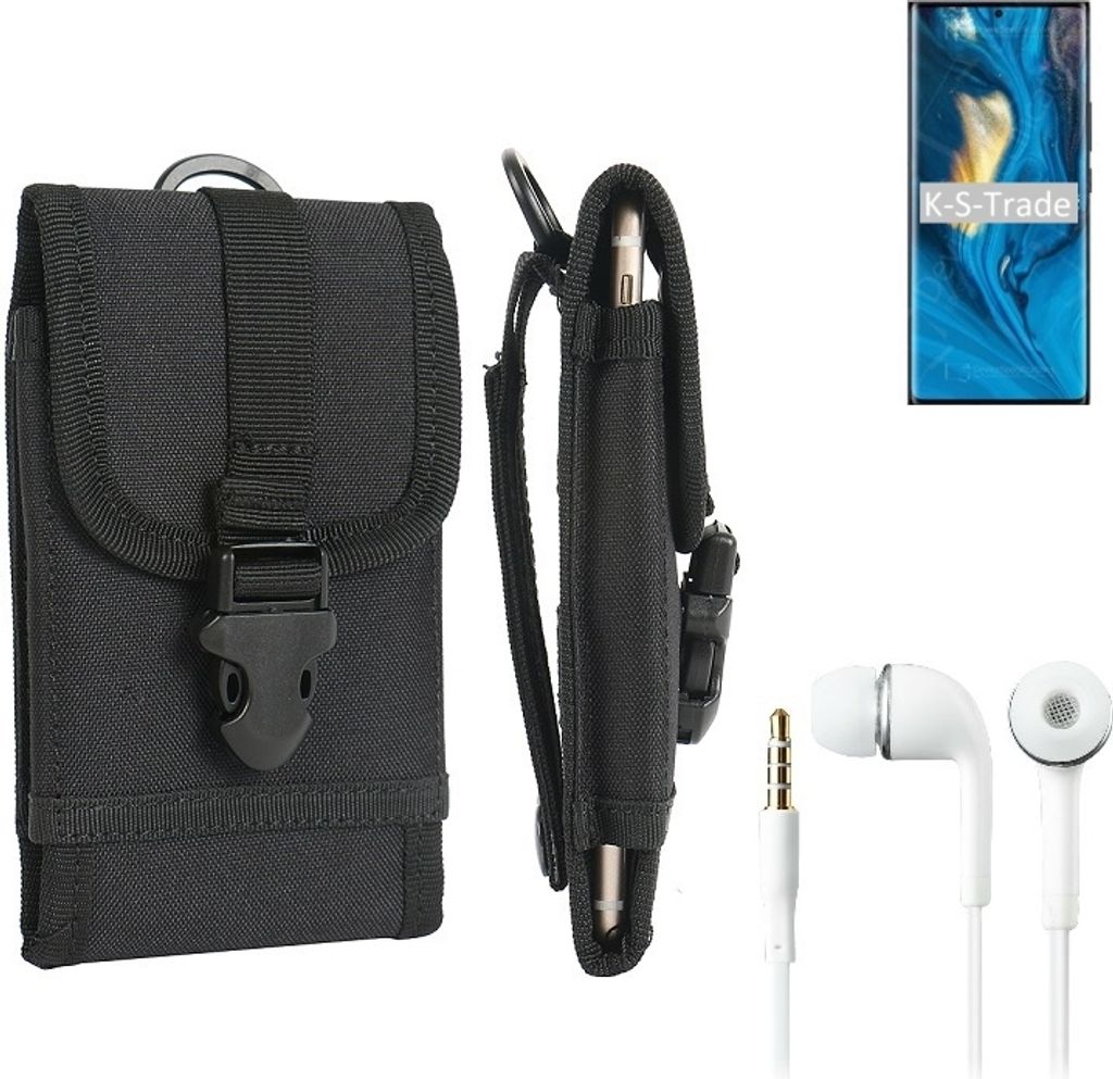 K-S-Trade Holster Schutz Hülle kompatibel mit nubia Z30 Pro Gürteltasche Handy Hülle Tasche outdoor Seitentasche schwarz 1x + Kopfhörer
