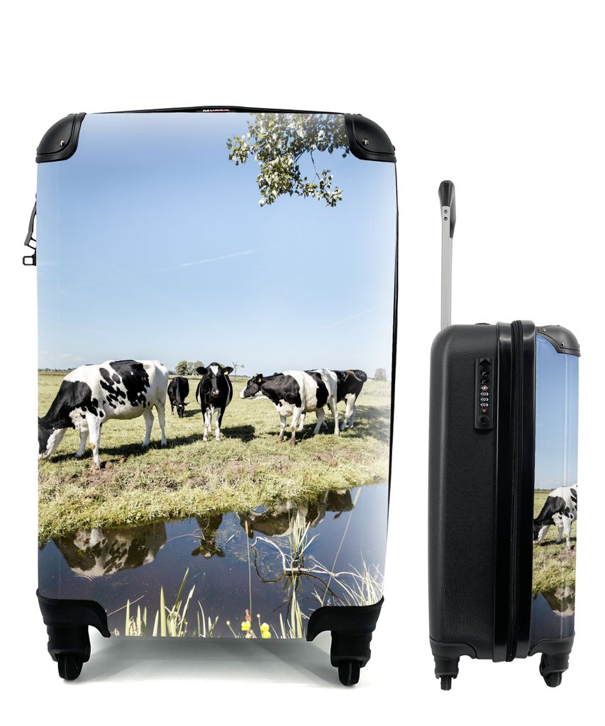MuchoWow Koffer Handgepäck Trolley Rollkoffer Kleine Reisekoffer mit 4 Rollen - Kühe - Wasser - Spiegelung - Cabin Size < 55x40x23 cm & 55x40x2...