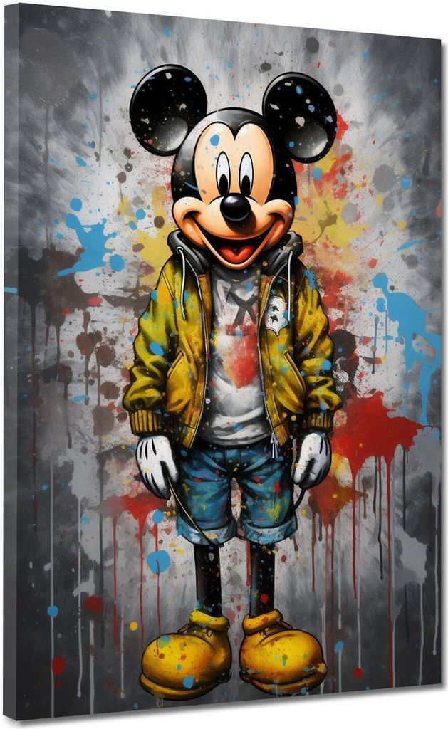 Comic Maus in Jacke Leinwandbild Wandbild Deko Kunst XL: 60x80x4cm