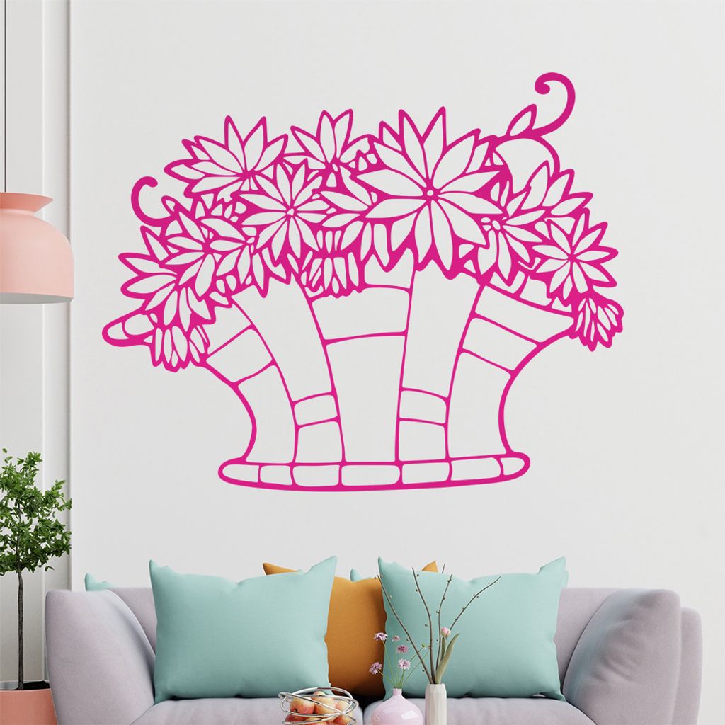 Blumen - Pflanze - Korb Wandtattoo in 6 Größen - Wandaufkleber Wall Sticker - Dekoration, Küche, Wohnzimmer, Schlafzimmer, Badezimmer