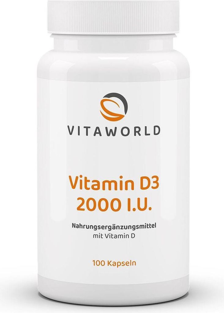 Vitaworld Vitamin D3 2000 I.U. | 100 Kapseln | hochdosiert | leicht zu schlucken | ideal für tägliche Einnahme