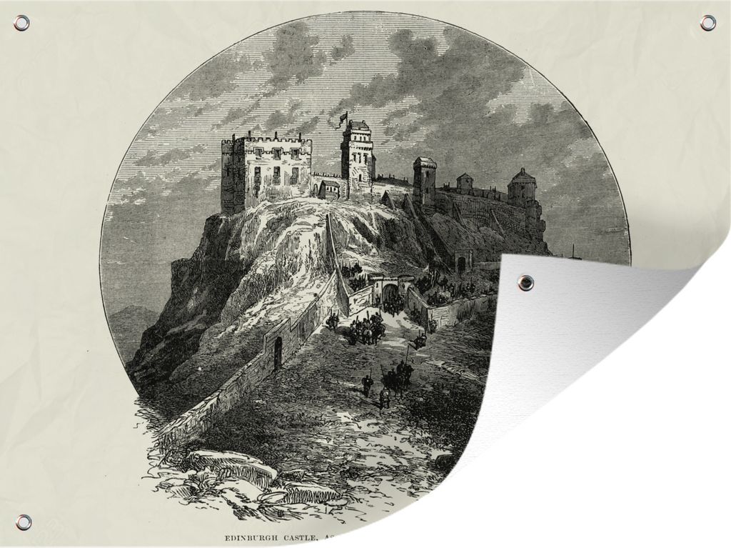MuchoWow 80x60 cm Outdoor-Poster Gartendeko Sichtschutz Garten Poster für den Garten Vintage-Illustration der Burg von Edinburgh