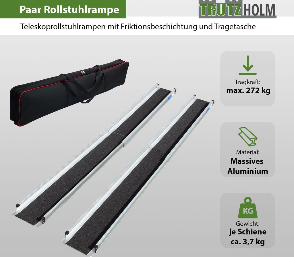 TRUTZHOLM 2 x Teleskoprampe 105-183cm Traglast 272 Alu grau Produktbild 4