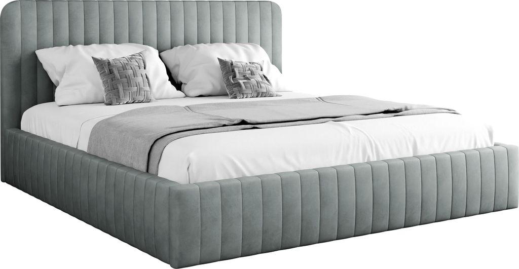 MIRJAN24 Polsterbett Caniko, Ehebett mit Bettkasten, Leistenlattenrost aus Holz, Schlafzimmer (Farbe: Velluto 15, Größe: 160x200 cm)