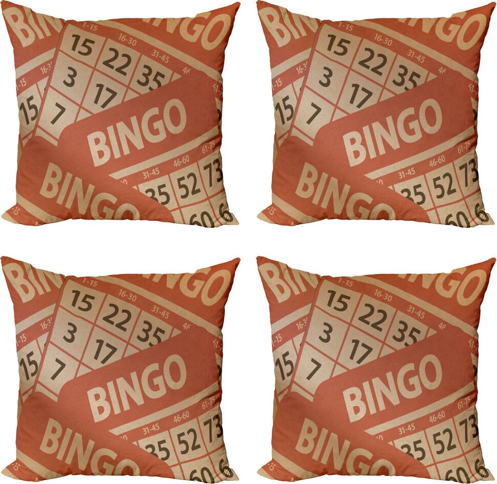 ABAKUHAUS Bingo Kissenbezug Set (4 Stück), Graphic Game Cards Pile, Moderner Doppelseitiger Digitaldruck, 45 cm x 45 cm, Burnt Orange Sand Braun