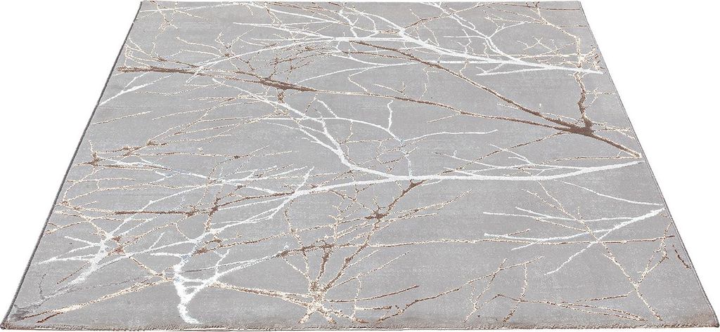 FLOORNOVO Hochflor Teppich Grau Blattmuster - 200 x 140 cm - Besonders Weicher Teppich Wohnzimmer & Badezimmerteppich - Pflegeleicht - vielseitig e...