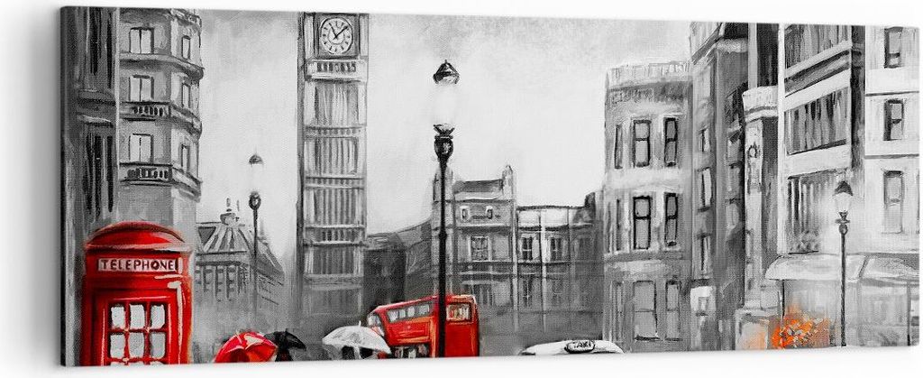 Bild auf Leinwand - Leinwandbild - London Bus - 140x50cm - Wand Bild - Wanddeko - Wandbilder - Leinwanddruck - Bilder - Kunstdruck - Wanddekoration...