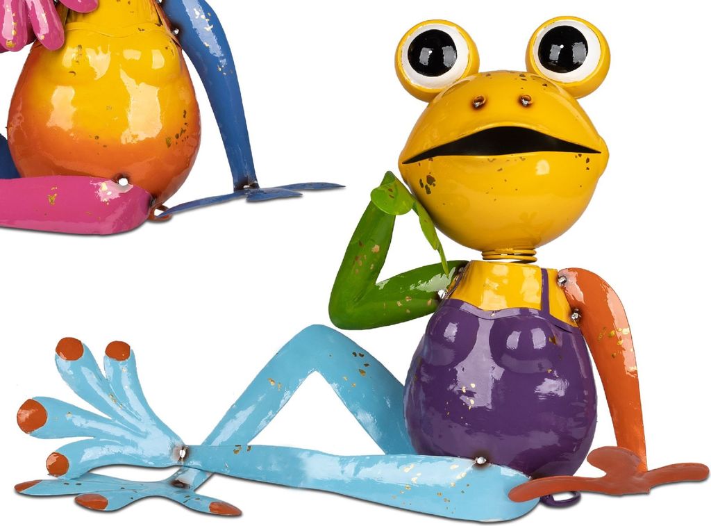 Dekofigur Frosch gelb sitzend L. 48cm bunt aus Metall Formano Garten S25