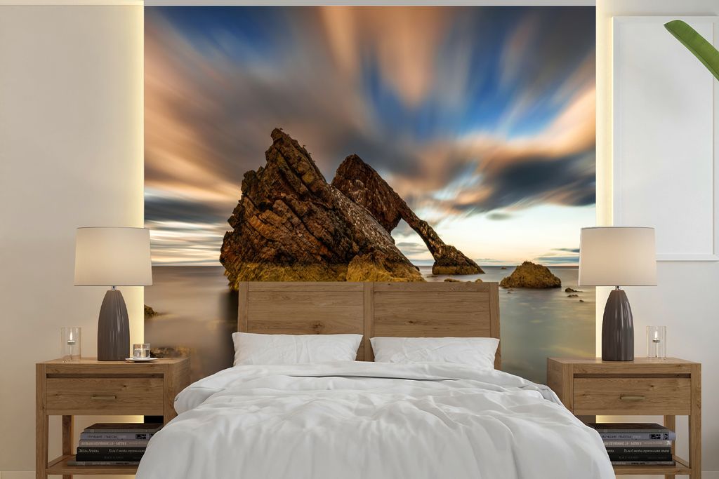 MuchoWow Fototapete für Wohnzimmer oder Schlafzimmer Wandtapete Vinyl Motivtapete Felsen im Wasser - quadratisch - 220x220 cm - Tapeten
