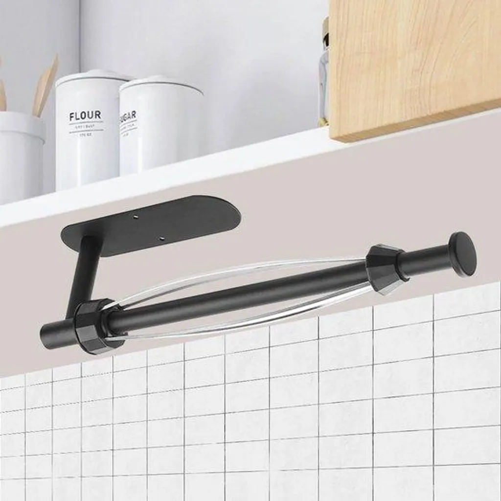 Porte-essuie-tout mural adhésif en inox noir avec effet amortisseur