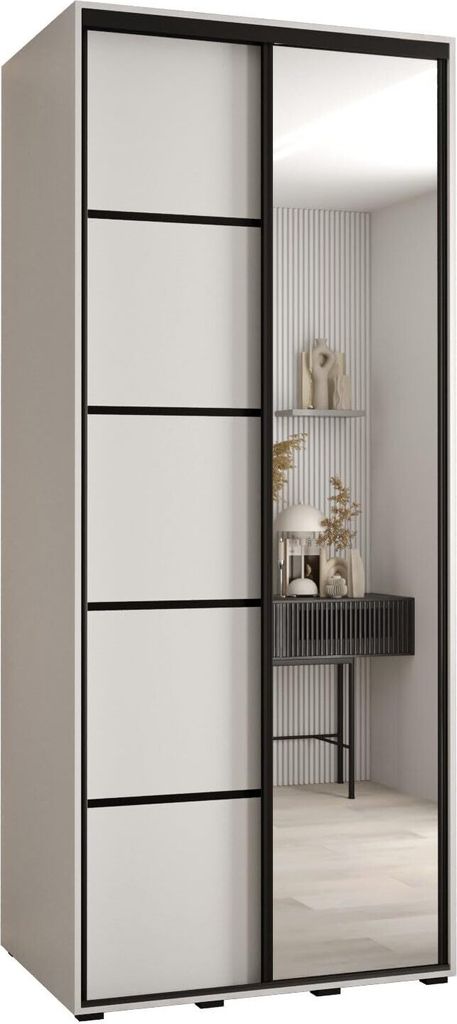 MEBLE KRYSPOL Cannes 5 Schrank mit 2 Schiebetüren - 205,2x120x60 cm - Weiß Weiß Schwarz