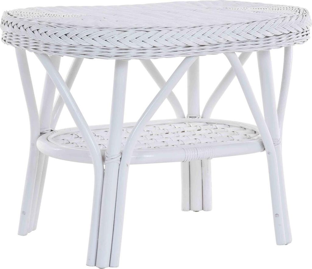 KRINES HOME Rattan-Tisch / Ovaler Beistelltisch / Couchtisch Rattantisch Ablage (Oval - Weiss)