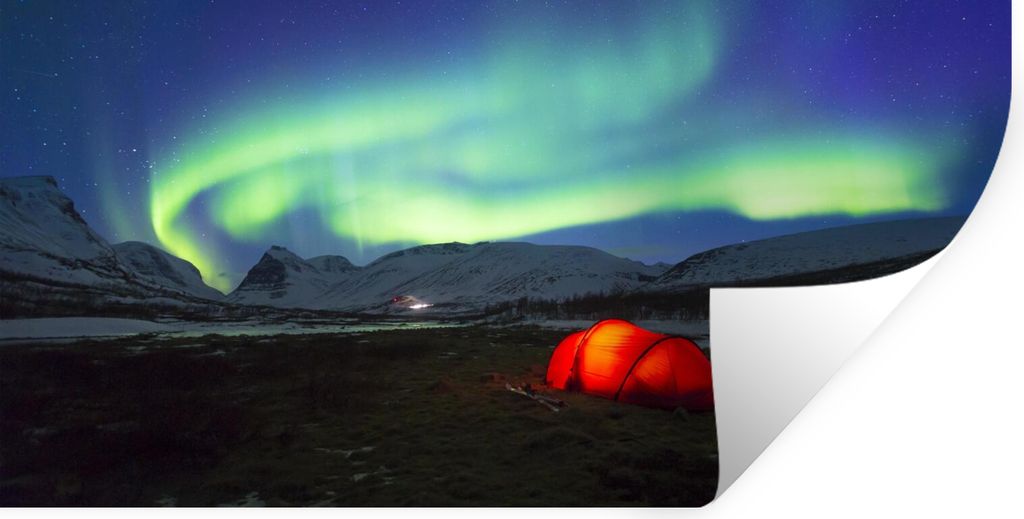 MuchoWow Wandtattoo Wandsticker Wandaufkleber Nordlichter - Zelt - Schweden 160x80 cm Selbstklebend und Repositionierbar - Sticker - Dekorfolie