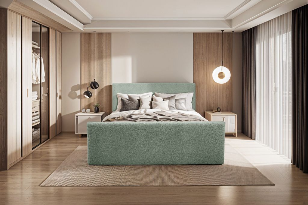 Kaiser Möbel Boxspringbett mit bettkasten und topper LAMM stoff Sven Grün 120x200 cm H3