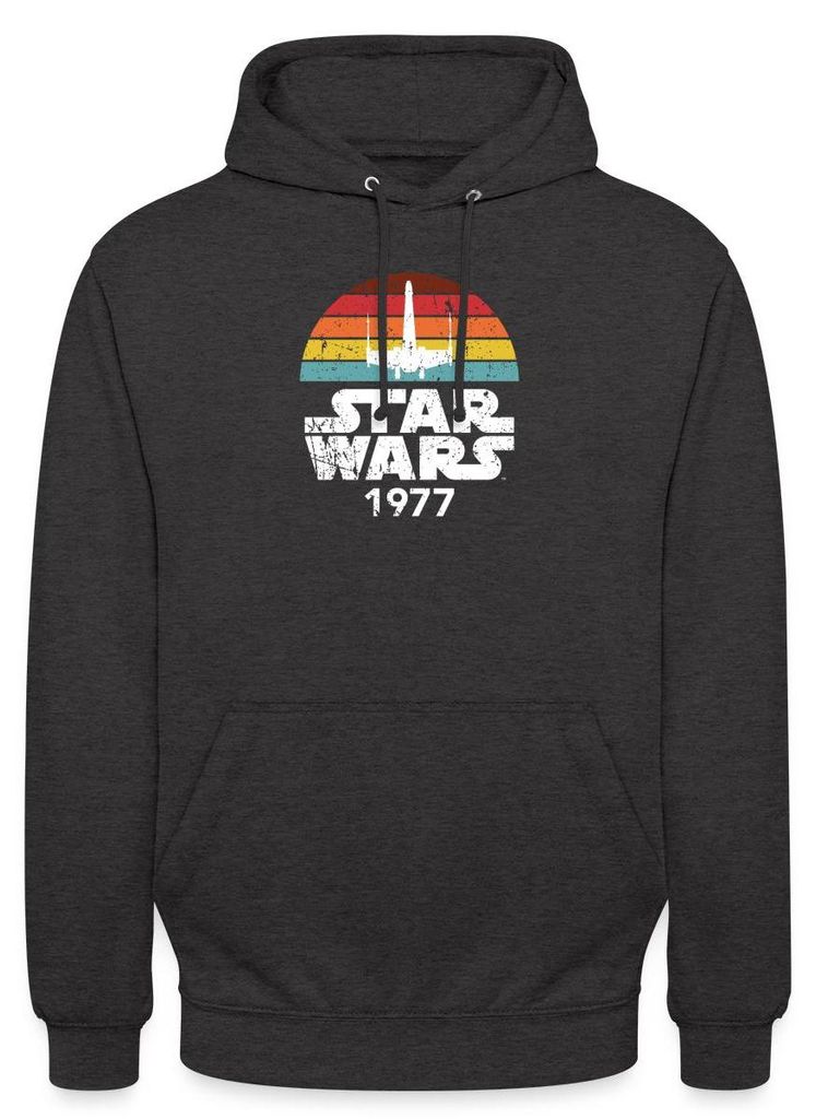 Star Wars Schriftzug 1977 Mit Raumschiff Retro Uni Hoodie, M, Anthrazit