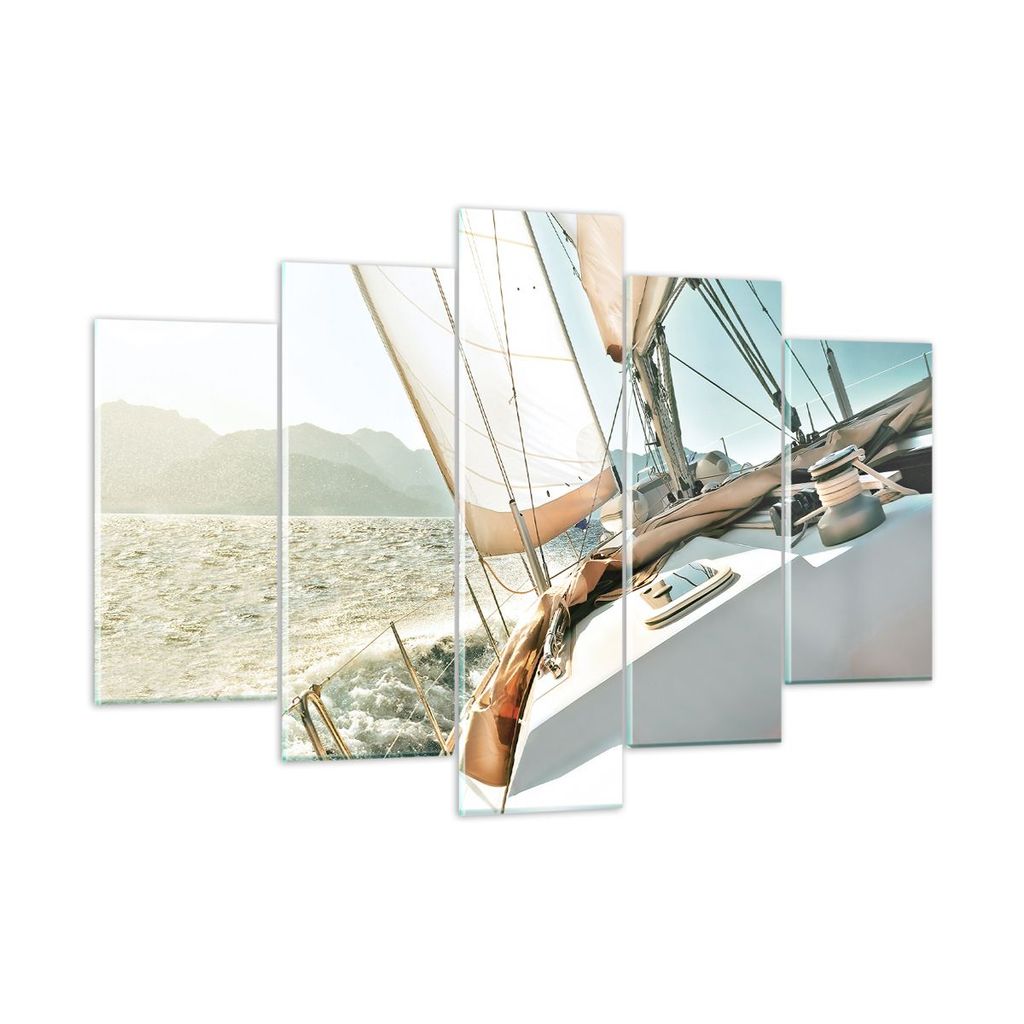 Bilder auf glas - 5 Teile - Yacht Segeln So - 150x100cm - Glasbilder - Wandbilder - Bilder - zum Aufhängen bereit - Wanddekoration aus Glas - Glas...