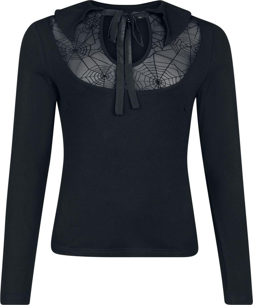 Voodoo Vixen Langarmshirt Damen Bat Collar Web Lace Top schwarz L