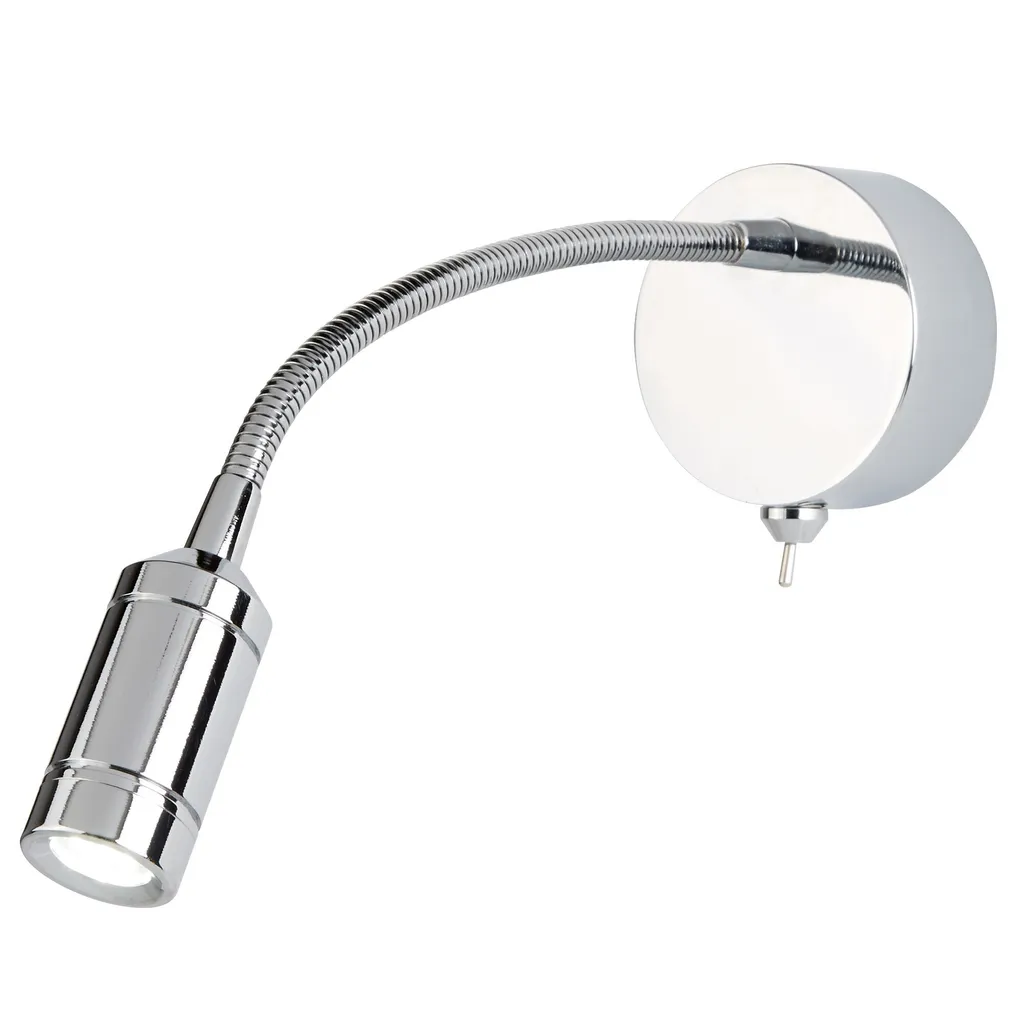 Lampe de lecture murale LED flexible chromée pour chambre avec bouton