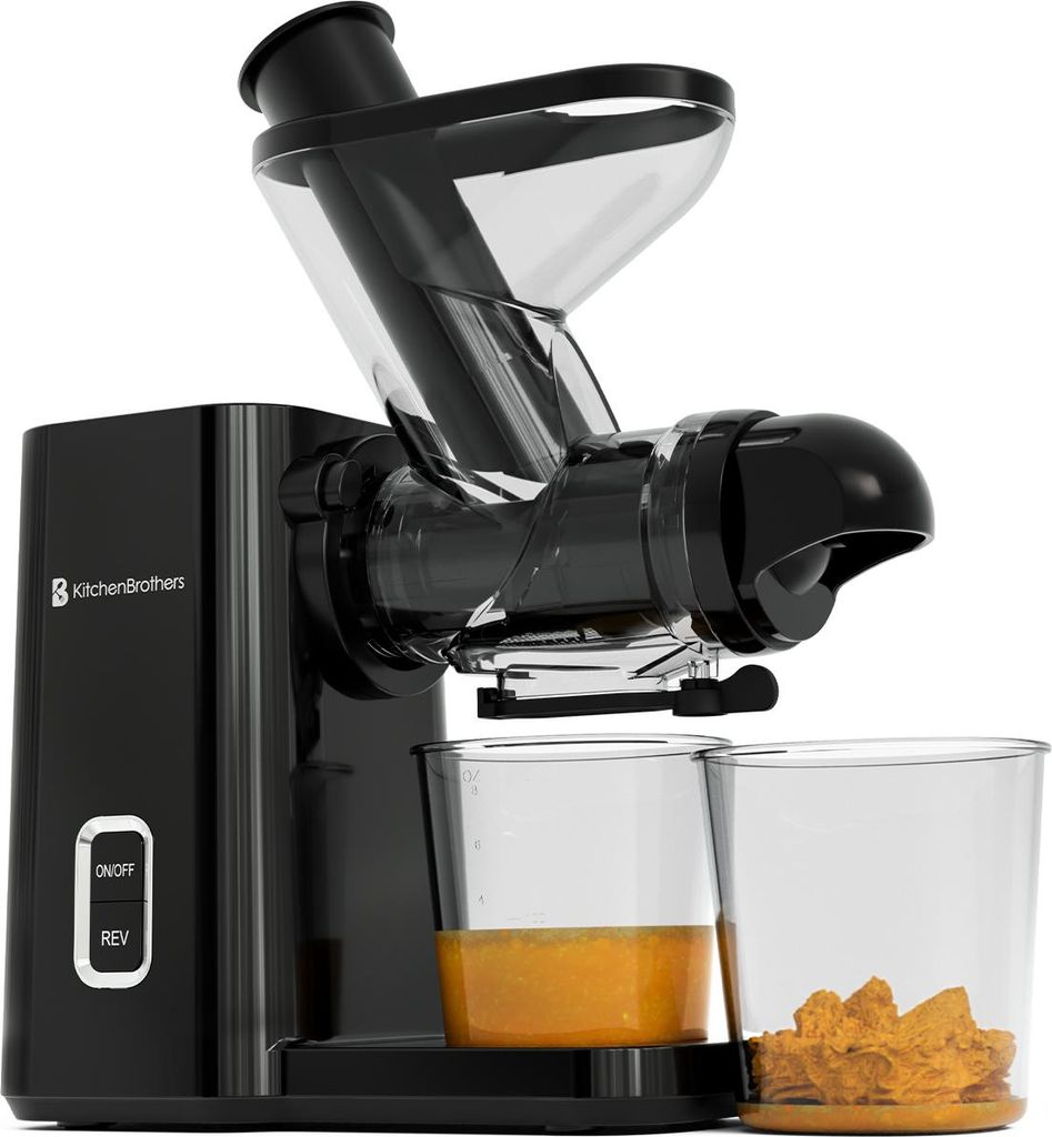 KitchenBrothers Slow Juicer Mini - Entsafter - Obst- und Gemüsepresse - 40mm und 50mm Einfüllöffnung - 400ml - Schwarz