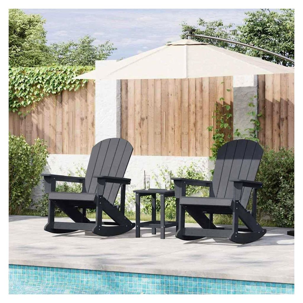 Adirondack Schaukelstühle 2er-Set Hellgrau, HDPE, wetterfest für Garten, Balkon und Terrasse, sanfte Wippbewegung, Holzoptik