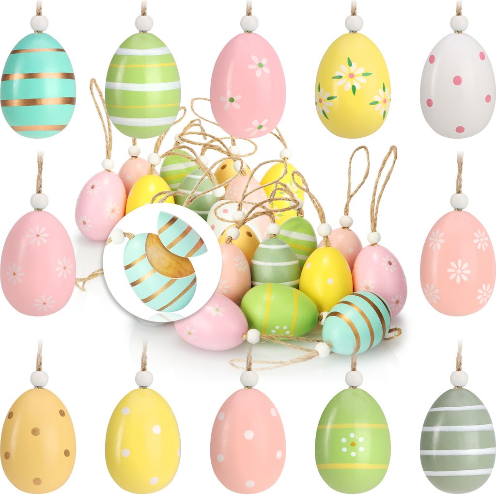 com-four® 24x Ostereier zum Aufhängen - Osterdeko aus Holz Produktbild 