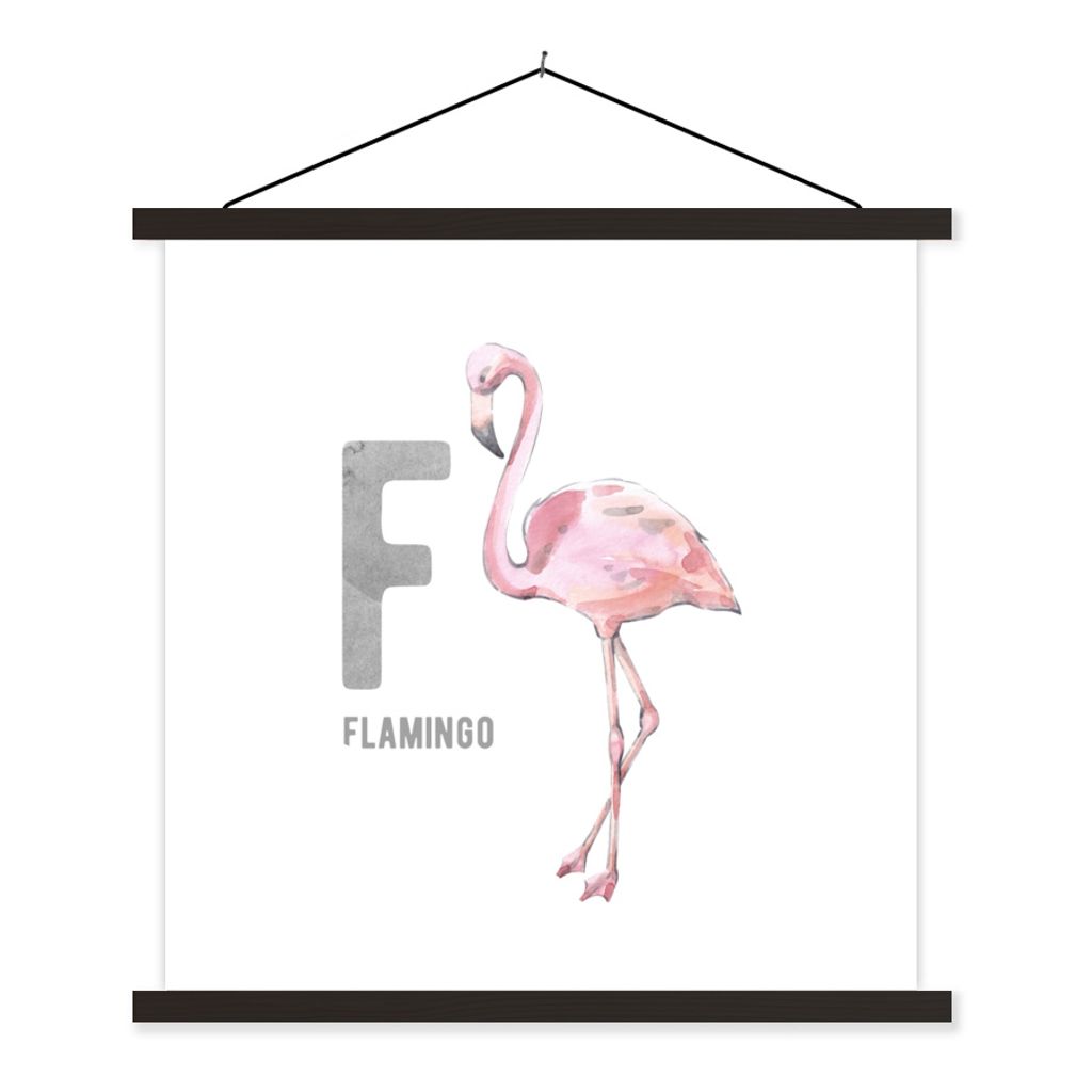 MuchoWow Textilposter Alphabet - Buchstaben - Flamingo 90x90 cm mit schwarzem Rahmen - Magnetisches