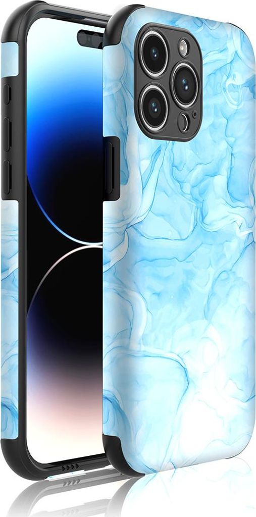 Smartphonica Handyhülle Geeignet für iPhone 14 Pro Max mit Bumper und hellblauem Marmordruck - Backcover PhoneCase Hellblauer Marmordruck