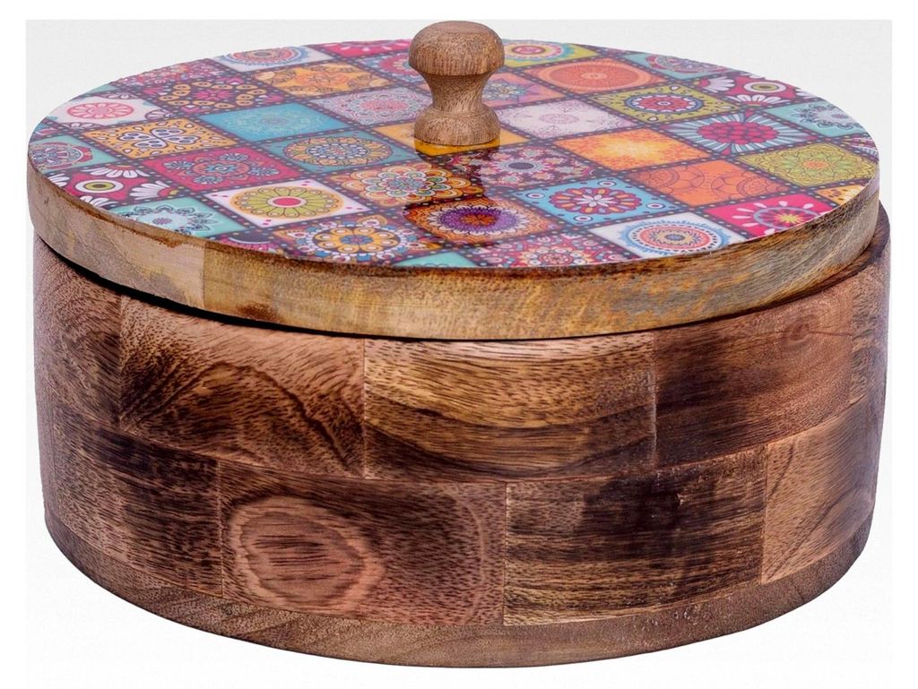 Handgefertigter hölzerner Tortilla-Stövchenkorb für Chapati und Pfannkuchen mit Deckel, naturbraun