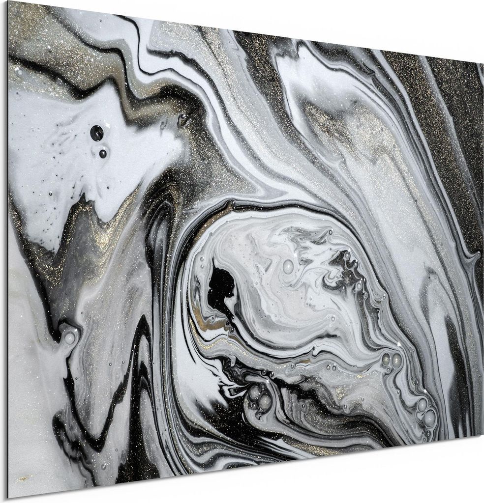 DEQORI Alu-Dibond Bild Weiß 60x40 cm 'Aufwendiger Marmordekor' Wandbild Metall dünn