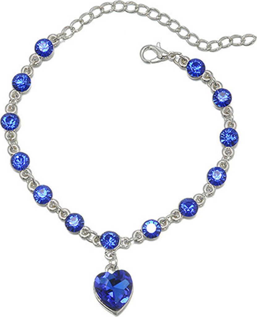 Damenmode, glänzender Strass, Liebesherz, runde Perlen, Charm-Kettenarmband, Schmuck-Silber Blau