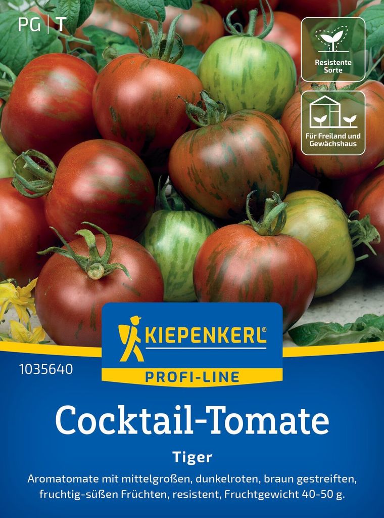 Kiepenkerl Cocktail-Tomatensamen Tiger F1 Solanum lycopersicum 5 Pflanzen