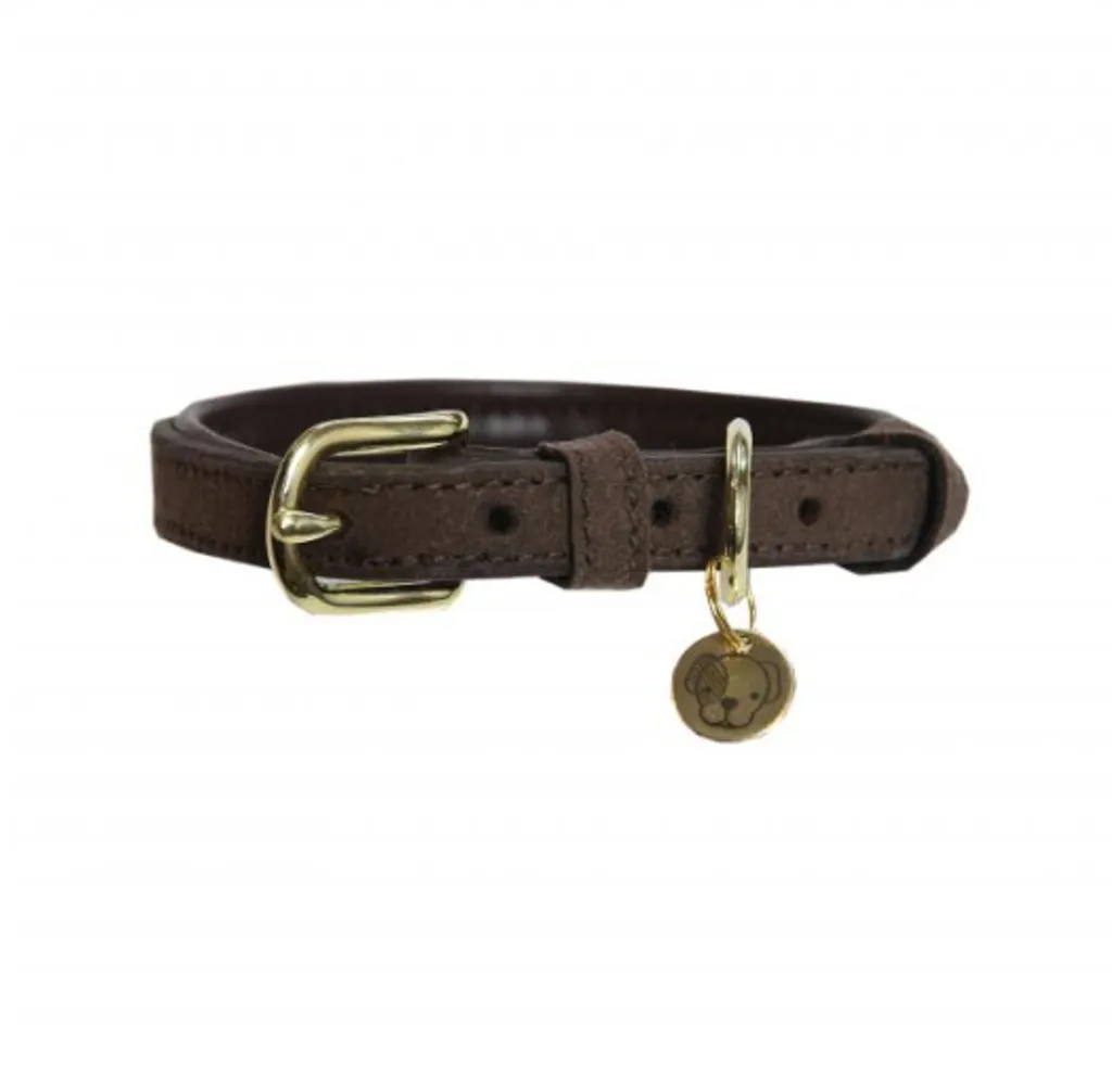 Collier anti-irritation Kentucky Dogwear cuir velours marron doux XXS
