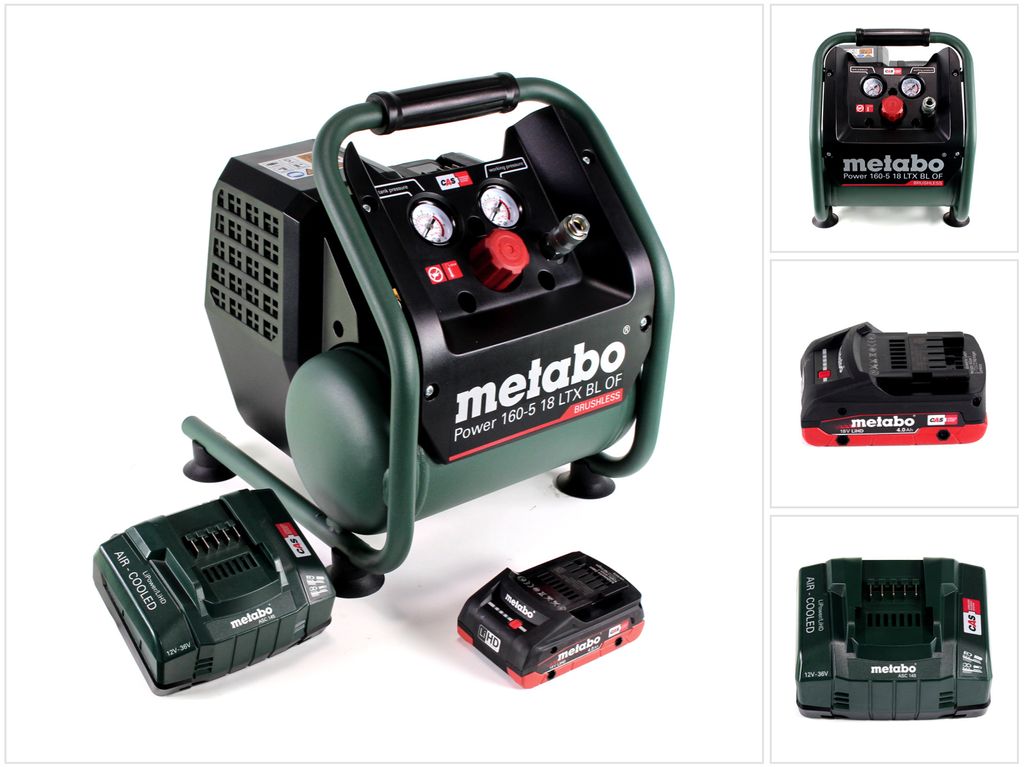 Metabo Power 160-5 18 LTX BL OF Akku Kompressor 18 V 8,0 bar Brushless + 1x LiHD Akkupack 4,0 Ah + Ladegerät
