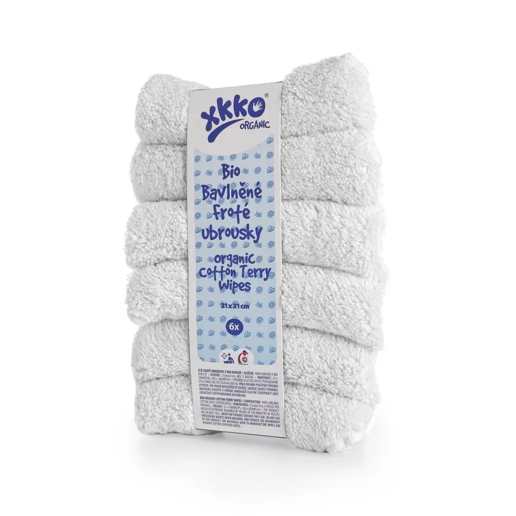 XKKO Serviettes en coton Bio 21x21 cm blanc lot de 5 lingettes lavables