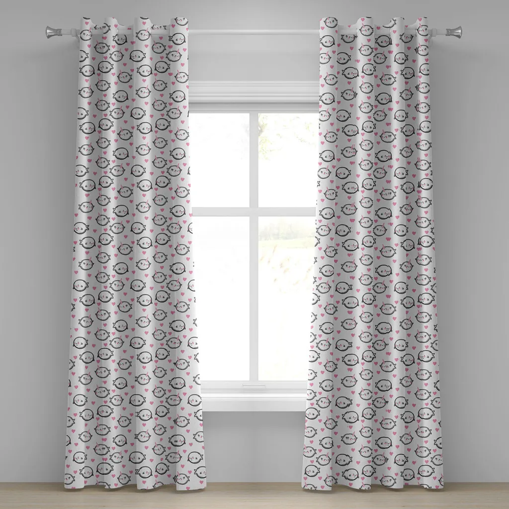 Rideau à Œillets Narwal Adorable Caricature Rose et Noir 280x245