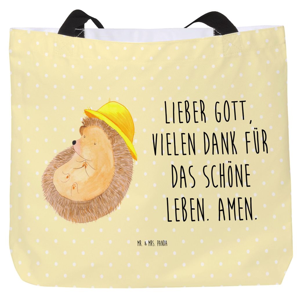 Mr. & Mrs. Panda Strandtasche Igel Beten - Gelb Pastell - Geschenk, Tote Bag, Lustige Sprüche, Genießen, Statement-Tasche, Dankbarkeit, Leben, Re...