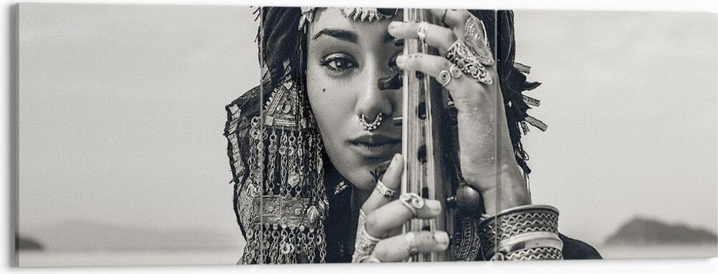 Bild auf Leinwand - Leinwandbild - 3 Teile - Frau ethnisch Schmuck - 150x50cm - Wand Bild - Wanddeko - Wandbilder - Leinwanddruck - Bilder - Wandde...