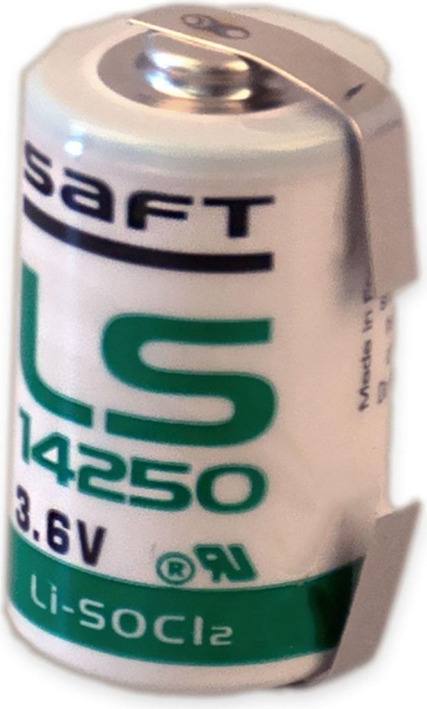 SAFT Lithium-Batterie LS 14250-CNR, 1/2AA, mit U-Lötfahne, 3,6 V-, 1200 mAh
