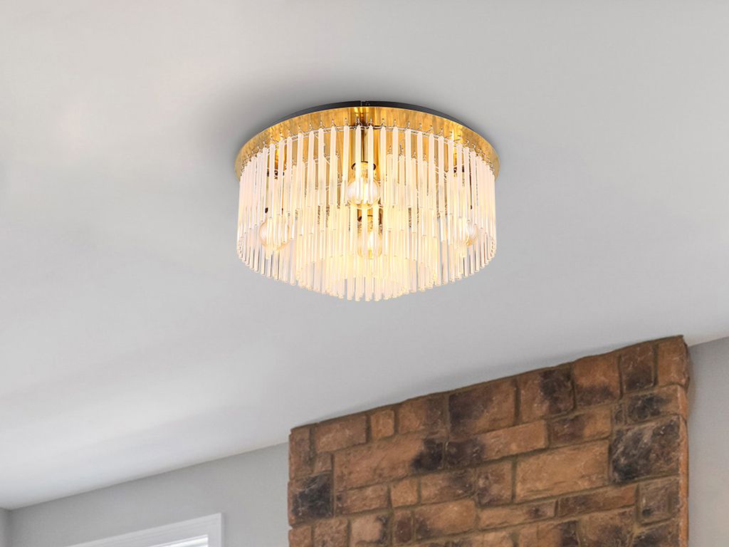 Große LED Retro Deckenlampe Schlafzimmer über Bett & im Treppenhaus, Golden Glas
