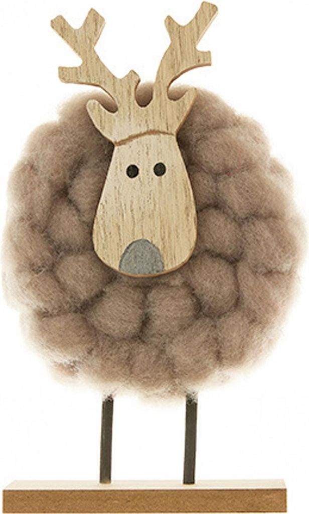 Weihnachtstischdekoration: Plüsch-Rentier-Weihnachtsmann-Figur aus Wollfilz mit Holzsockel für winterliche Etageren und Kaminsimse.
